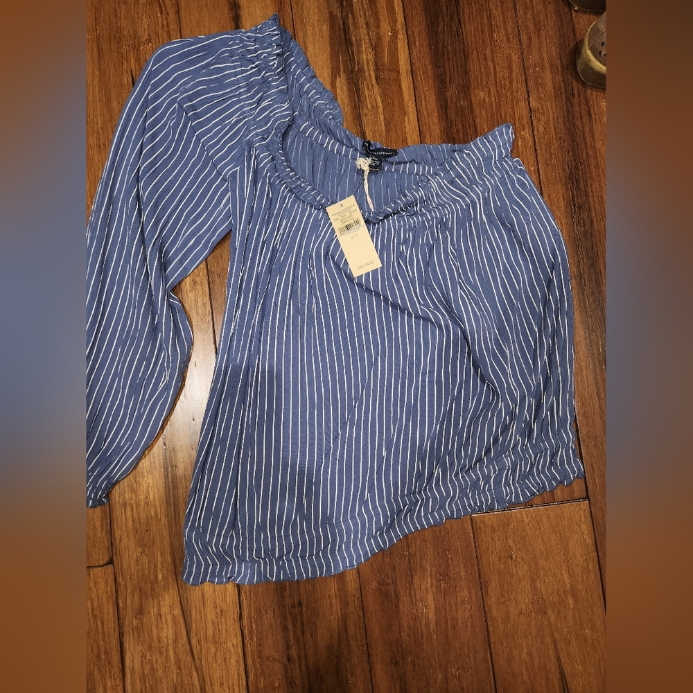 American Eagle Outfitters Blue Asymmetrical Smocked Blouse